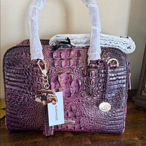Brahmin Luxurious Embossed Satchel and charm in Fig Jam. NWT